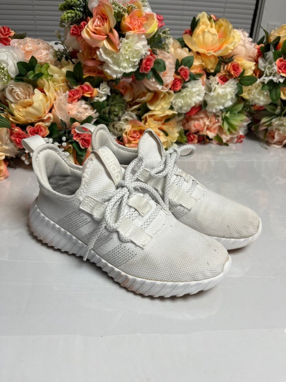 adidas Kaptir Flow IF6600 Mesh Athletic Sneakers Cloud White Silver Women’s 8